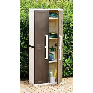 Пластиковый шкаф на балкон 2х дверный узкий WOOD LINE S