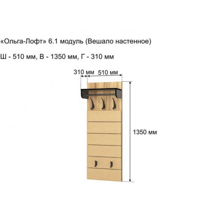 Прихожая Ольга-лофт 6.1/ЛДСП/51*31*135/Дуб крафт золотой/Темно-серый