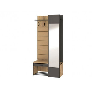 Прихожая Ольга-лофт 2/ЛДСП/Экокожа/Зеркало/80*35*200/Дуб крафт золотой/Темно-серый