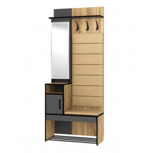 Прихожая Ольга-лофт 1/ЛДСП/Экокожа/Зеркало/80*35*200/Дуб крафт золотой/Темно-серый