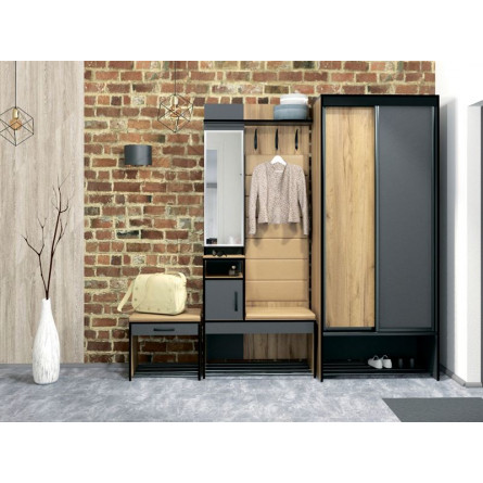 Прихожая Ольга-лофт 1/ЛДСП/Экокожа/Зеркало/80*35*200/Дуб крафт золотой/Темно-серый