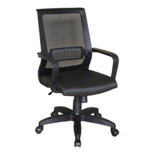 Кресло Оптима спинка сетка (черная)/сиденье кож/зам (черный)