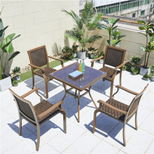 Обеденная группа Стол квадратный из искусственного ротанга 70х70 БАМБУК "BAMBOO" + 4 Кресел БАМБУК-3 "BAMBOO-3"