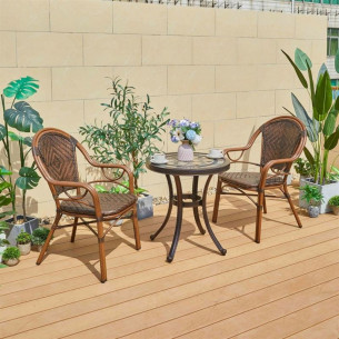 Обеденная группа из искусственного ротанга стол Керамик + 2 кресла Бамбук-1 арт.6151/2001-2