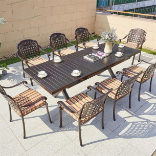 Обеденная группа из литого алюминия стол прямоугольный ТРАНСФОРМЕР "TRANSFORMER" 180-240x90 + 8 кресел ВУЛКАН "VOLCANO"