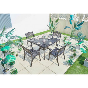 Комплект из литого алюминия стол квадратный АДОНИС "ADONIS" 90х90 + 4 кресла ЛИОН-3 "LION-3" бронза