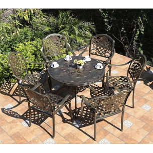 Комплект мебели из литого алюминия стол Палм(100см) + 6 кресла Гуерлайн