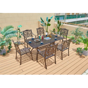 Обеденная группа из литого алюминия стол ВУЛКАН-2 "VOLCANO-2" 90х175 бронза арт.74427 + 6 кресел ФЛОРЕНС "FLORENCE" арт.6171-6