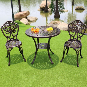 Комплект мебели из литого алюминия стол круглый СОРРЕНТО "SORRENTO" D78 бронза арт.6058 + 2 стула НЬЮ ЙОРК "NEW YORK" bronze арт