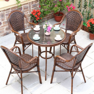 Стол алюминиевый квадратный из искусственного ротанга D80 БАМБУК "BAMBOO" арт.2015 + 4 кресла БАМБУК-1 "BAMBOO-1" арт.2001-4