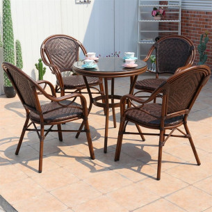 Стол алюминиевый квадратный из искусственного ротанга D70 БАМБУК "BAMBOO" арт.2013 + 4 кресла БАМБУК-1 "BAMBOO-1" арт.2001-4