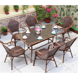 Стол алюминиевый прямоугольный из искусственного ротанга 80*150 БАМБУК "BAMBOO" арт.2009 + 6 кресел БАМБУК-1 "BAMBOO-1" арт.2001