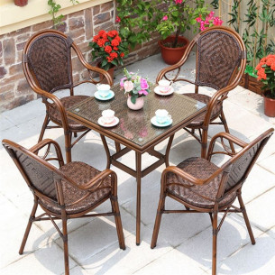 Стол алюминиевый квадратный из искусственного ротанга 70х70 БАМБУК "BAMBOO" арт.2012 + 4 кресла БАМБУК-1 "BAMBOO-1" арт.2001-4