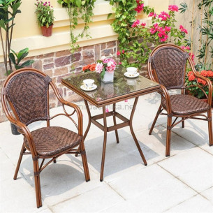 Стол алюминиевый квадратный из искусственного ротанга 70х70 БАМБУК "BAMBOO" арт.2012 + 2 кресла БАМБУК-1 "BAMBOO-1" арт.2001