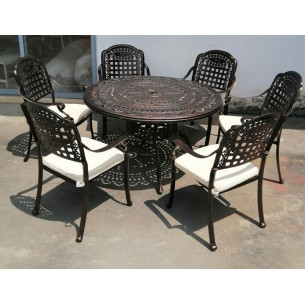 Комплект мебели из литого алюминия стол ОРХИДЕЯ “ORCHID” D120 арт.74403 + 6 кресла ВУЛКАН “VOLCANO” арт.N008 bronze