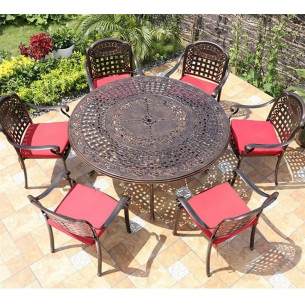 Мебель из литого алюминия стол круглый ВУЛКАН “VOLCANO” D150 арт.6091 + 6 кресел ВУЛКАН "VOLCANO" арт.N008 bronze