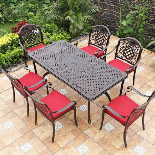 Обеденная группа из литого алюминия стол Вулкан(175х90) + 6 кресел Гуерлайн (7 предметов)