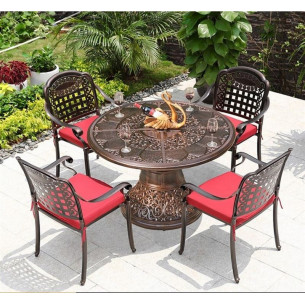 Обеденный комплект из литого алюминия стол Сандаловое дерево(118см) арт.74250 + 4 кресла Вулкан арт.N008 bronze-4