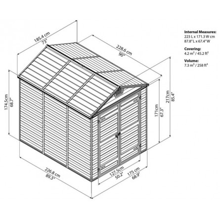 Сарай-хозблок SKYLIGHT 6х8 (185x229x217см) пластиковый для дачи бежевый
