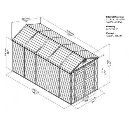 Сарай-хозблок SKYLIGHT 6х12 (185x379x217см) пластиковый для дачи серый
