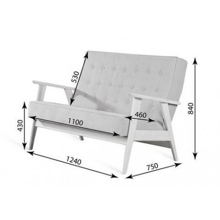Диван двухместный РЕТРО (беленый дуб / RS 29 - бирюзовый)