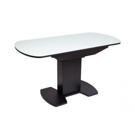 Стол "Корсика 110 " (110/141,5 х 70/стекло MATTE белое/пленка Черный мат. шагр./ЛДСП Черный)