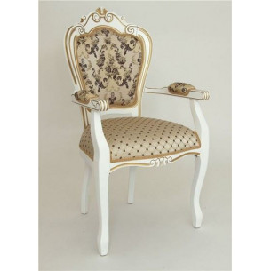 Кресло "КАРДИНАЛ" п/м (Белый матовый/ткань CREAM 110+109) патина золото