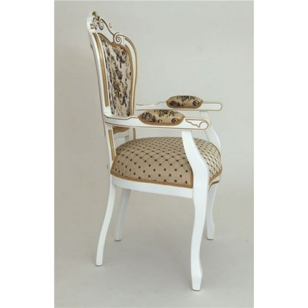 Кресло "КАРДИНАЛ" п/м (Белый матовый/ткань CREAM 110+109) патина золото