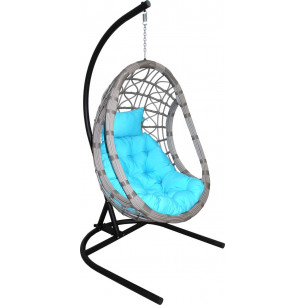 Кресло подвесное Ривьера арт.D60-МТ001 цв.корзины серый, цв.подушки бирюза "Garden story"