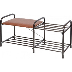 Этажерка для обуви ЭТЛ1 арт.ЭТЛ1/А двухъярусная, каркас медный антик, сиденье цв.коричневый