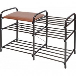 Этажерка для обуви Люкс арт.ЭТЛ3/А трехъярусная, каркас медный антик, сиденье цв.коричневый