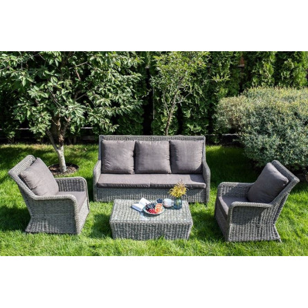 "Гляссе" диван трехместный из искусственного ротанга (гиацинт), цвет графит