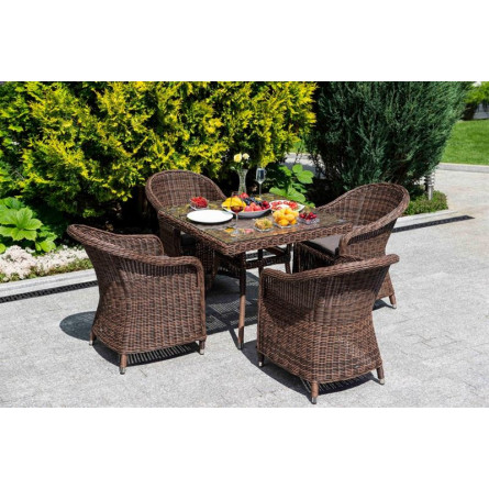 "Равенна" плетеное кресло из искусственного ротанга, цвет коричневый с серой подушкой