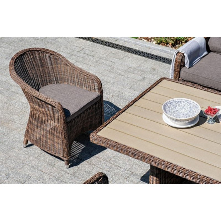 "Равенна" плетеное кресло из искусственного ротанга, цвет коричневый с серой подушкой