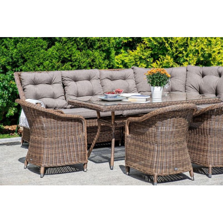 "Равенна" плетеное кресло из искусственного ротанга, цвет коричневый с серой подушкой