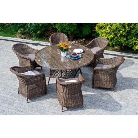 "Равенна" плетеное кресло из искусственного ротанга, цвет коричневый с серой подушкой