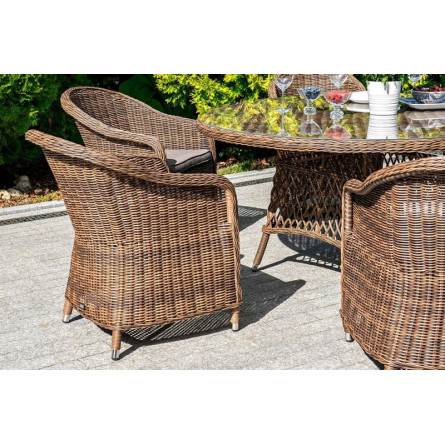 "Равенна" плетеное кресло из искусственного ротанга, цвет коричневый с серой подушкой