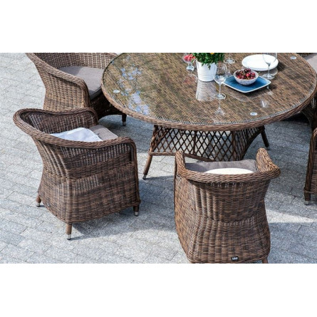 "Равенна" плетеное кресло из искусственного ротанга, цвет коричневый с серой подушкой