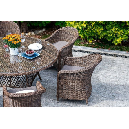 "Равенна" плетеное кресло из искусственного ротанга, цвет коричневый с серой подушкой