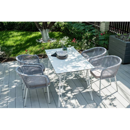 "Марсель" плетеный стул из роупа (веревки), каркас белый, цвет светло-серый