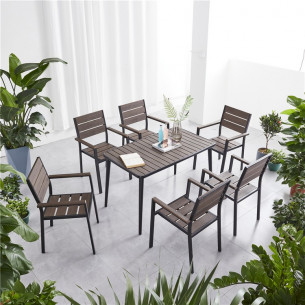 Комплект мебели из литого алюминия с ДПК стол 120*70 см ПОЛИВУД-5 + 6 кресел ПОЛИВУД-3