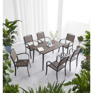 Комплект мебели из литого алюминия с ДПК стол 120*70 см ПОЛИВУД-5 + 6 кресел ПОЛИВУД-1