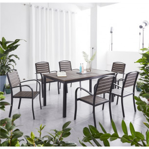 Комплект мебели из литого алюминия с ДПК стол 160*90 см ПОЛИВУД-7 + 6 кресел ПОЛИВУД-1