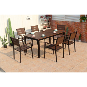 Комплект мебели из литого алюминия с ДПК стол 160*90 см ПОЛИВУД-7 + 6 кресел ПОЛИВУД-3