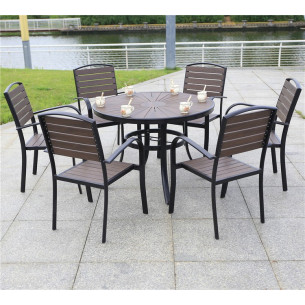 Комплект мебели из литого алюминия с ДПК стол D105 см ПОЛИВУД-2 + 6 кресел ПОЛИВУД-1