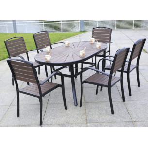 Комплект мебели из литого алюминия с ДПК стол 160*90см ПОЛИВУД-4 + 6 кресел ПОЛИВУД-1