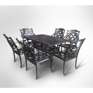 Мебель обеденная из литого алюминия стол Феникс (150х90) + 6 кресел Джунген (7 предметов)