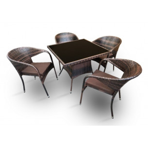 Обеденная группа стол Римини + 4 Кресла Греция из искусственного ротанга