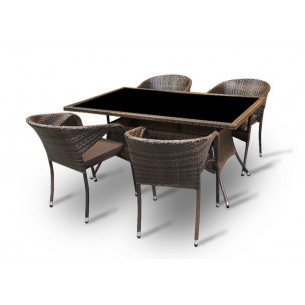Обеденная группа стол Руардин + 4 кресла Греция из искусственного ротанга