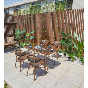 Обеденная мебель из литого алюминия Стол прямоугольный 80*120 БАМБУК + 4 Кресла БАМБУК-2